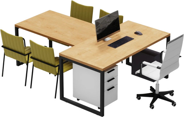 Изображение товара Письменный стол Crafto Клинт 03 с приставкой 210x160x79 (белый/черный/дуб)