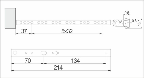 Изображение товара Комплект направляющих мебельных AKS L-214 h=17 / 22 283