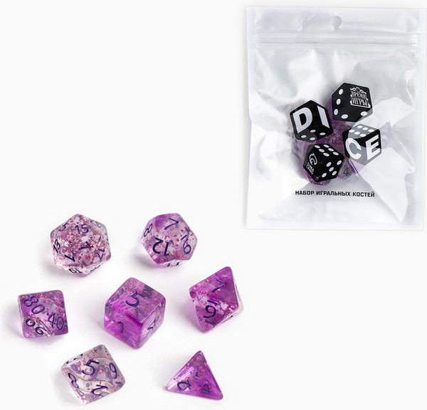 Изображение товара Набор кубиков для настольной игры Время игры Дайсы для ДнД / 9889083 (7шт, фиолетовый)