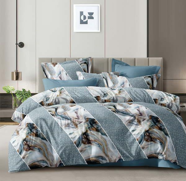 Изображение товара Комплект постельного белья Luxsonia Голубые грани 2сп с простыней на резинке / Ви26-0330/220