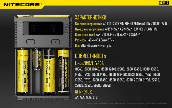 Изображение товара Зарядное устройство для аккумуляторов Nitecore New i4 / 15364