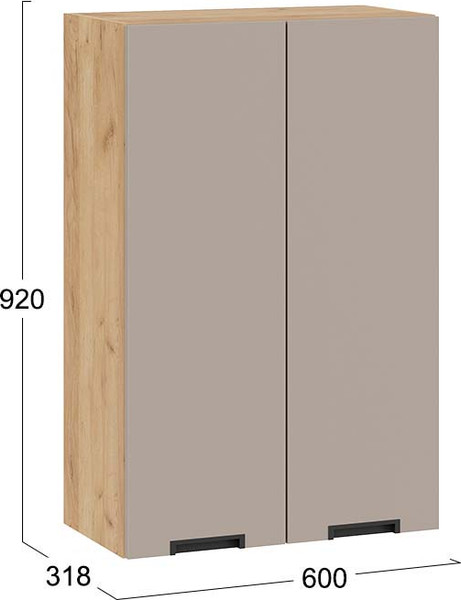 Изображение товара Шкаф навесной для кухни ТриЯ Гренада 1ВВ6 с двумя дверьми (дуб крафт золотой/холст латте)