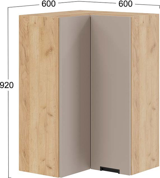 Изображение товара Шкаф навесной для кухни ТриЯ  Гренада 1ВВ6УП угловой прямой (дуб крафт золотой/холст латте)