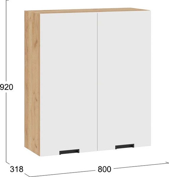 Изображение товара Шкаф навесной для кухни ТриЯ Гренада 1ВВ8 с двумя дверьми (дуб крафт золотой/холст белый)