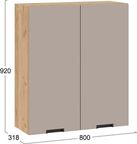 Изображение товара Шкаф навесной для кухни ТриЯ Гренада 1ВВ8 с двумя дверьми (дуб крафт золотой/холст латте)