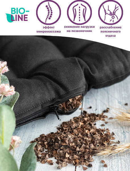 Изображение товара Подушка на стул BIO-LINE С гречневой лузгой 25 точек 40x40 / PSG25 (черный)