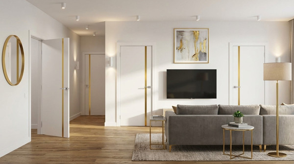 Изображение товара Дверь межкомнатная Юни Эмаль Line 2 70x200 (белый/золотистый)