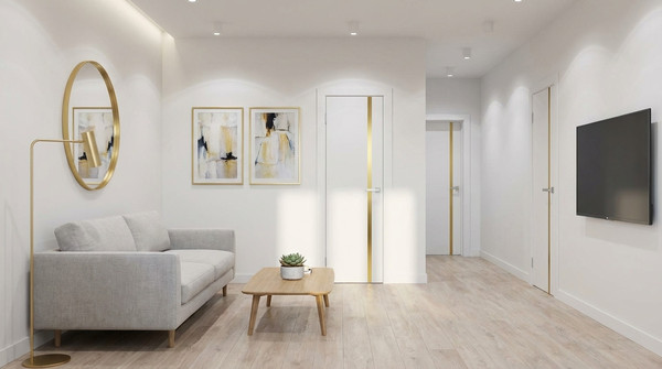 Изображение товара Дверь межкомнатная Юни Эмаль Line 2 70x200 (белый/золотистый)