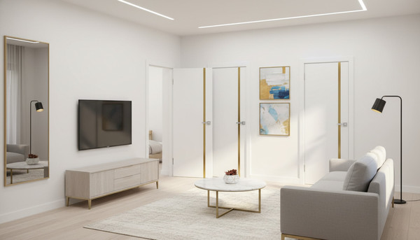 Изображение товара Дверь межкомнатная Юни Эмаль Line 2 70x200 (белый/золотистый)