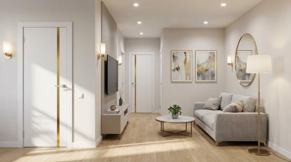 Изображение товара Дверь межкомнатная Юни Эмаль Line 2 70x200 (белый/золотистый)