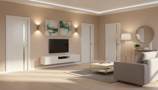 Изображение товара Дверь межкомнатная Юни Эмаль Line 2 70x200 (белый/золотистый)