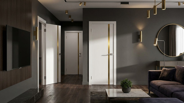 Изображение товара Дверь межкомнатная Юни Эмаль Line 2 70x200 (белый/золотистый)