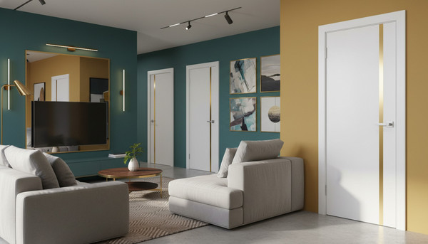 Изображение товара Дверь межкомнатная Юни Эмаль Line 2 70x200 (белый/золотистый)