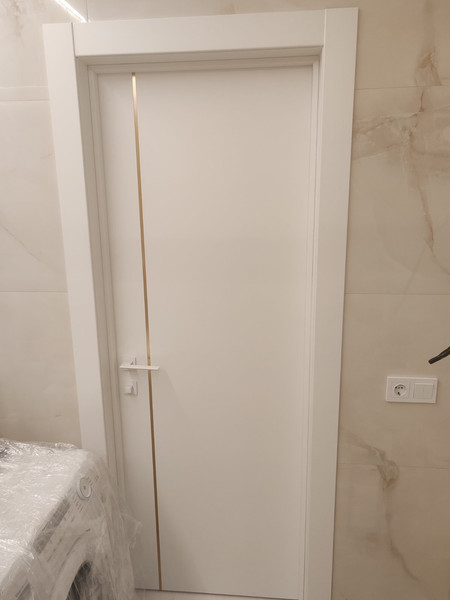 Изображение товара Дверь межкомнатная Юни Эмаль Line 1 90x200 (белый/золотистый)