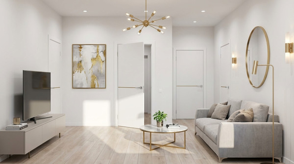 Изображение товара Дверь межкомнатная Юни Эмаль Line 7 60x200 (белый/золотистый)