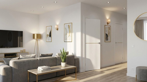 Изображение товара Дверь межкомнатная Юни Эмаль Line 7 60x200 (белый/золотистый)