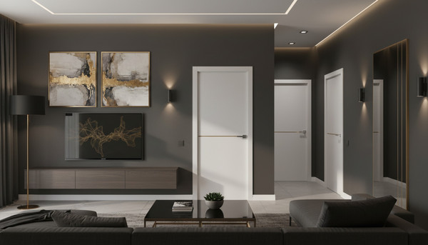 Изображение товара Дверь межкомнатная Юни Эмаль Line 7 60x200 (белый/золотистый)