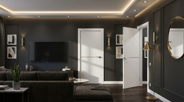 Изображение товара Дверь межкомнатная Юни Эмаль Line 7 60x200 (белый/золотистый)