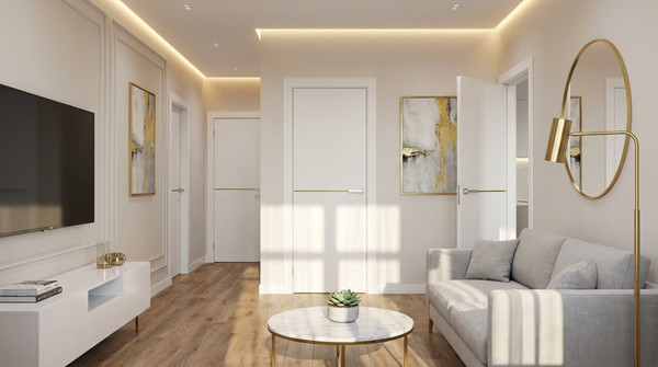 Изображение товара Дверь межкомнатная Юни Эмаль Line 7 60x200 (белый/золотистый)