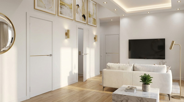 Изображение товара Дверь межкомнатная Юни Эмаль Line 7 60x200 (белый/золотистый)