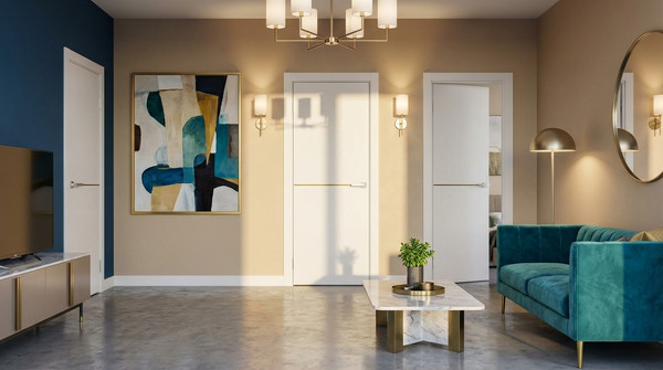 Изображение товара Дверь межкомнатная Юни Эмаль Line 7 60x200 (белый/золотистый)