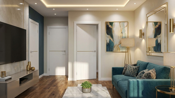 Изображение товара Дверь межкомнатная Юни Эмаль Line 7 60x200 (белый/золотистый)