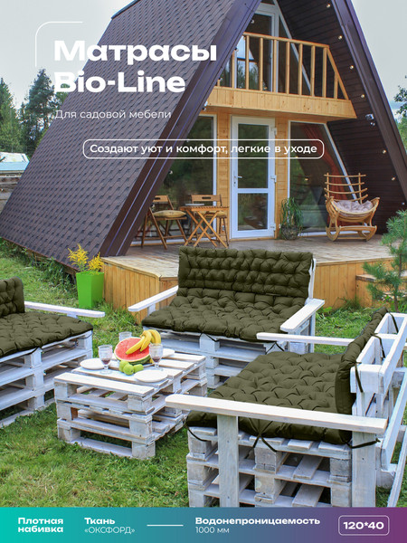 Изображение товара Матрас для садовой мебели BIO-LINE Оксфорд с завязками 40x120 / MO40x120 (хаки)