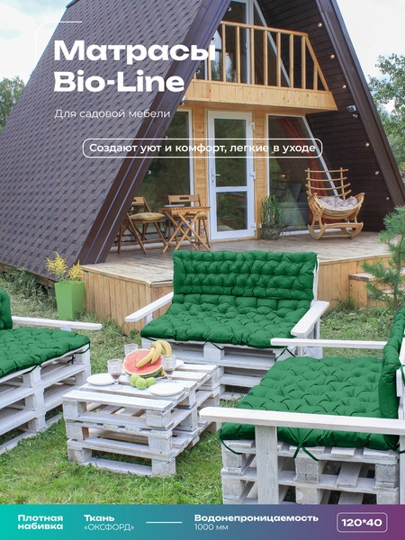 Изображение товара Матрас для садовой мебели BIO-LINE Оксфорд с завязками 40x120 / MO40x120 (зеленый)