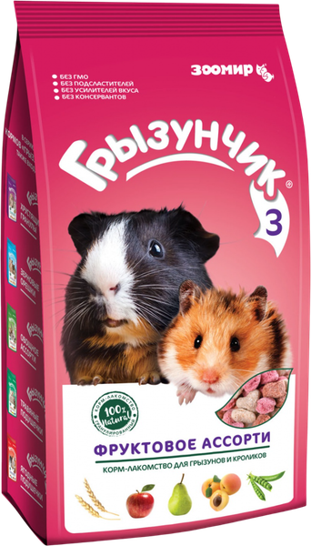 Изображение товара Лакомство для грызунов ЗООМир Грызунчик 3 фруктовое ассорти (200г)