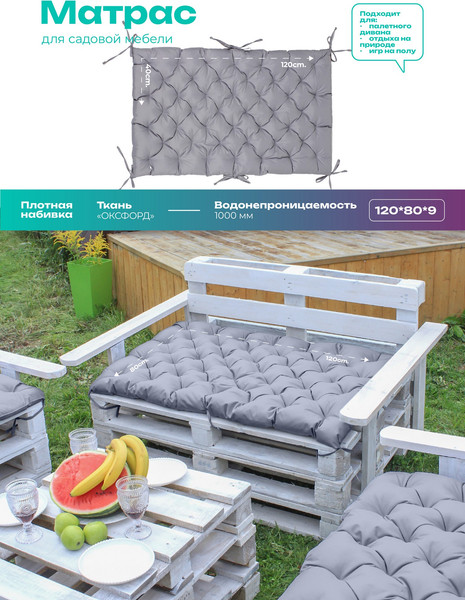 Изображение товара Матрас для садовой мебели BIO-LINE Оксфорд с завязками 80x120 / MO80x120 (серый)