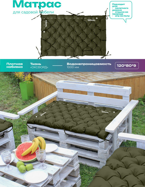 Изображение товара Матрас для садовой мебели BIO-LINE Оксфорд с завязками 80x120 / MO80x120 (хаки)