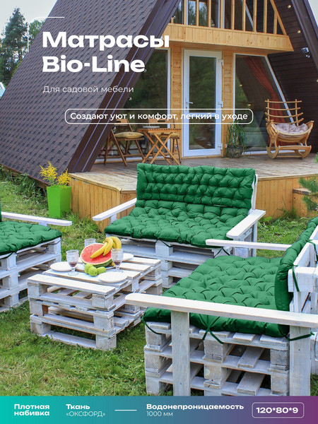 Изображение товара Матрас для садовой мебели BIO-LINE Оксфорд с завязками 80x120 / MO80x120 (зеленый)