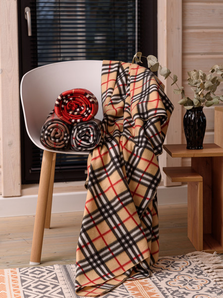 Изображение товара Плед BIO-LINE Флисовый 130x160 / PF130 (бежевая клетка)