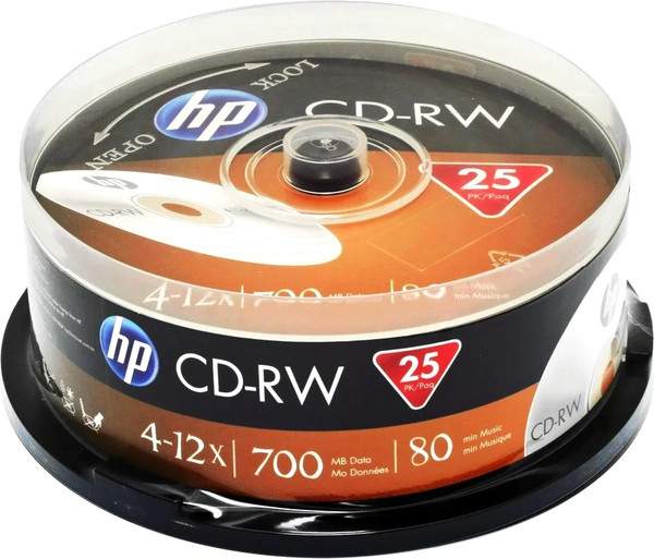 Изображение товара Набор дисков CD-RW HP 12x CakeBox 700MB / 69313 (25шт)