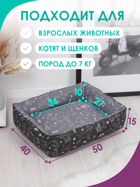 Изображение товара Лежанка для животных BIO-LINE 40x50x15 / LDZ (черный/темно-серый)