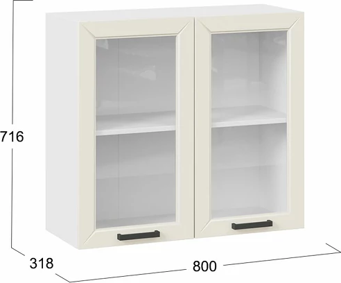 Изображение товара Шкаф навесной для кухни ТриЯ Лорас 1ВВ8С с двумя дверьми (белый/холст брюле)