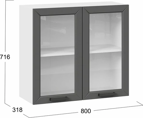 Изображение товара Шкаф навесной для кухни ТриЯ Лорас 1ВВ8С с двумя дверьми (белый/холст вулкан)
