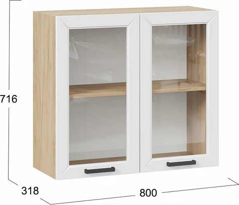 Изображение товара Шкаф навесной для кухни ТриЯ Лорас 1ВВ8С с двумя дверьми (дуб крафт золотой/холст белый)