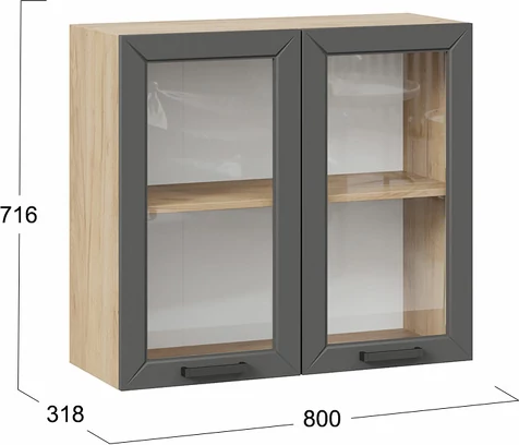 Изображение товара Шкаф навесной для кухни ТриЯ Лорас 1ВВ8С с двумя дверьми (дуб крафт золотой/холст вулкан)