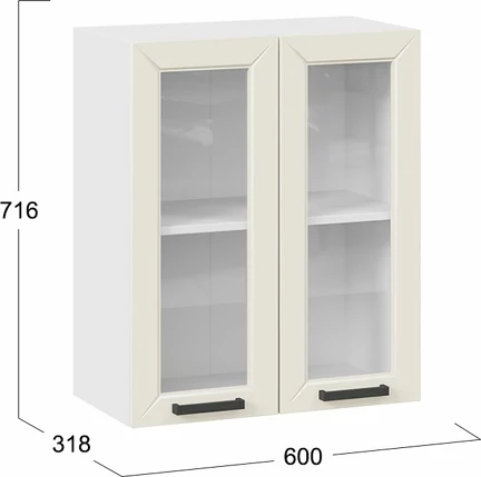 Изображение товара Шкаф навесной для кухни ТриЯ Лорас 1ВВ6С с двумя дверьми (белый/холст брюле)