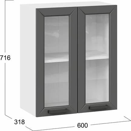 Изображение товара Шкаф навесной для кухни ТриЯ Лорас 1ВВ6С с двумя дверьми (белый/холст вулкан)