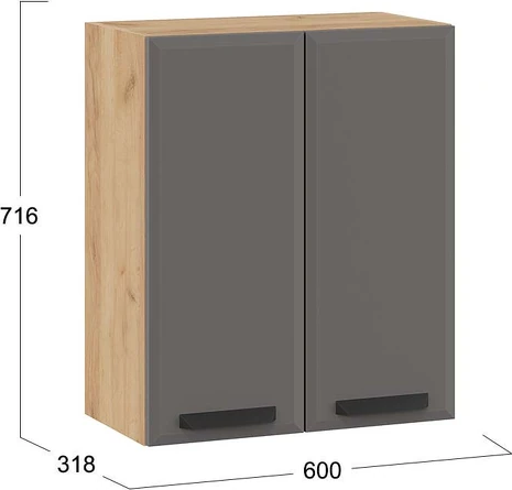 Изображение товара Шкаф навесной для кухни ТриЯ Тиана 1ВВ6 с двумя дверьми (дуб крафт золотой/асфальт супермат)