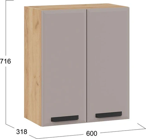 Изображение товара Шкаф навесной для кухни ТриЯ Тиана 1ВВ6 с двумя дверьми (дуб крафт золотой/мокко супермат)