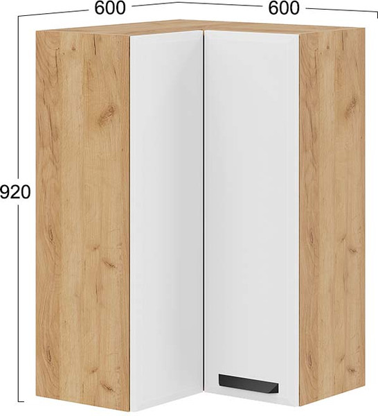 Изображение товара Шкаф навесной для кухни ТриЯ Тиана 1ВВ6УП угловой прямой (дуб крафт золотой/белый супермат)