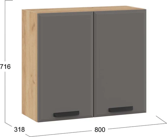 Изображение товара Шкаф навесной для кухни ТриЯ Тиана 1ВВ8 с двумя дверьми (дуб крафт золотой/асфальт супермат)