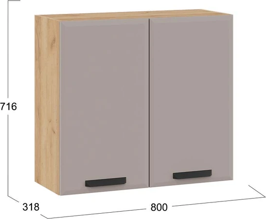 Изображение товара Шкаф навесной для кухни ТриЯ Тиана 1ВВ8 с двумя дверьми (дуб крафт золотой/мокко супермат)