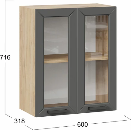 Изображение товара Шкаф навесной для кухни ТриЯ Лорас 1ВВ6С с двумя дверьми (дуб крафт золотой/холст вулкан)