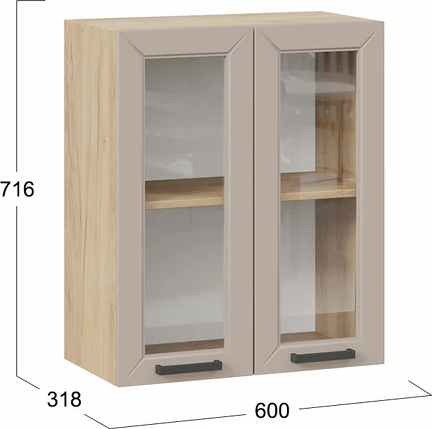 Изображение товара Шкаф навесной для кухни ТриЯ Лорас 1ВВ6С с двумя дверьми (дуб крафт золотой/холст латте)