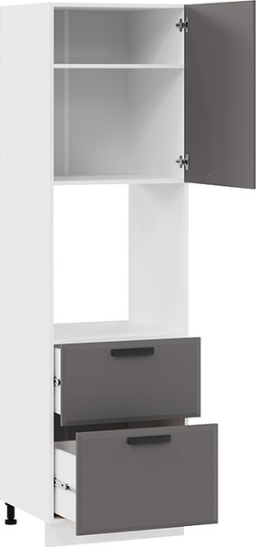 Изображение товара Шкаф-пенал кухонный ТриЯ Тиана 1П6Я2 с одной дверью и двумя ящиками (белый/асфальт супермат)