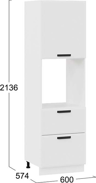 Изображение товара Шкаф-пенал кухонный ТриЯ Тиана 1П6Я2 с одной дверью и двумя ящиками (белый/белый супермат)